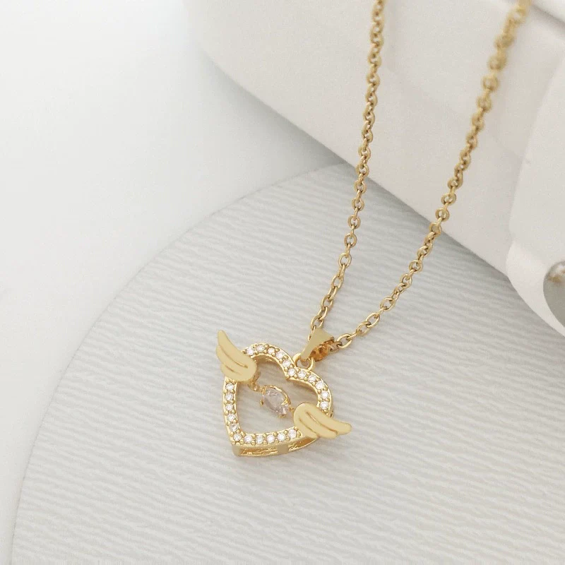 Titanium Steel And Copper Women's Heart Shape Elegant Microinlaid True Gold Light Luxury Electroplated Necklace With Cross Chain - Image 19