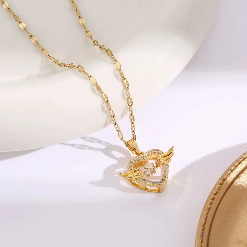 Titanium Steel And Copper Women's Heart Shape Elegant Microinlaid True Gold Light Luxury Electroplated Necklace With Cross Chain - Image 21