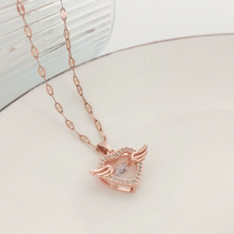 Titanium Steel And Copper Women's Heart Shape Elegant Microinlaid True Gold Light Luxury Electroplated Necklace With Cross Chain - Image 22