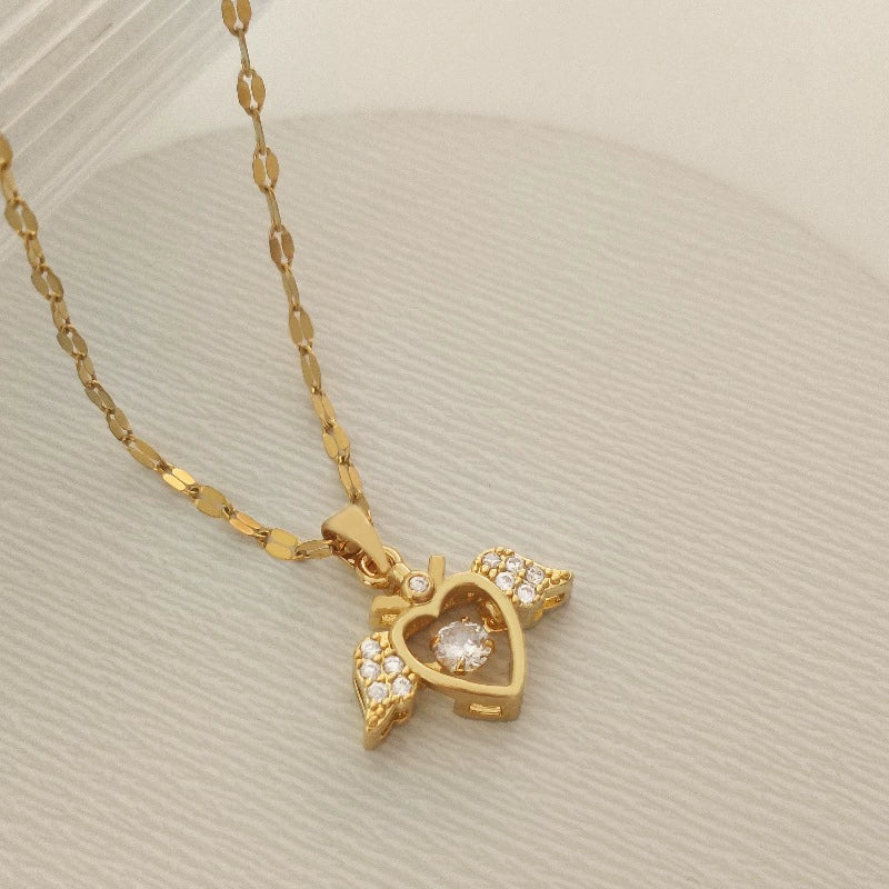 Titanium Steel And Copper Women's Heart Shape Elegant Microinlaid True Gold Light Luxury Electroplated Necklace With Cross Chain - Image 24