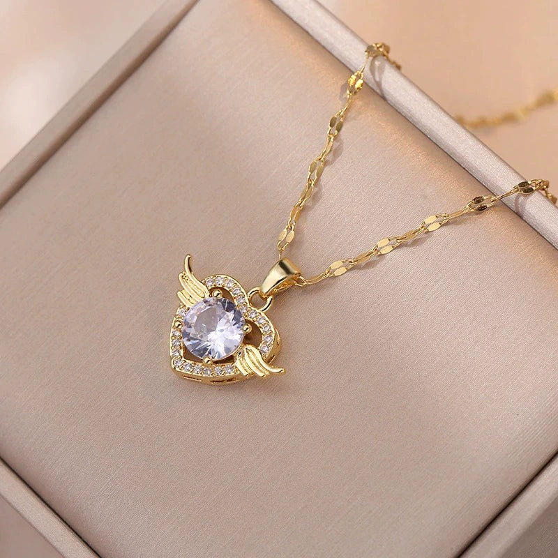 Titanium Steel And Copper Women's Heart Shape Elegant Microinlaid True Gold Light Luxury Electroplated Necklace With Cross Chain - Image 9