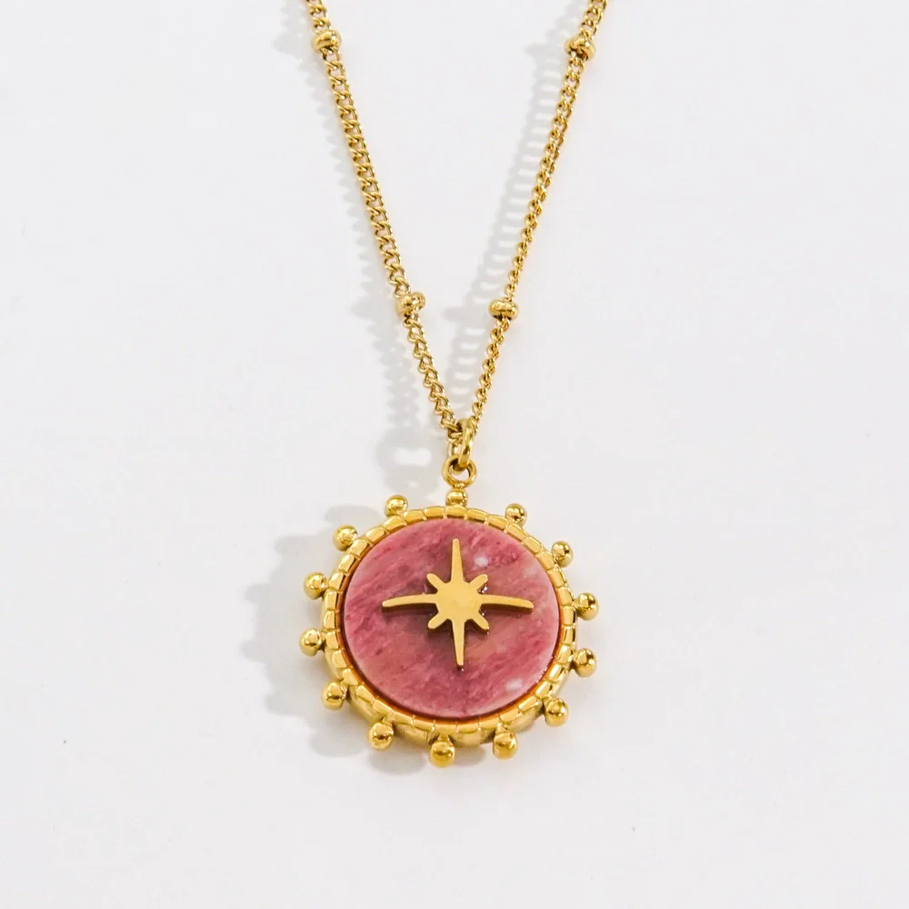 Titanium Steel And Natural Stone Women's Necklace With Geometric Pattern And Ball Chain In Light Luxury Style - Image 5
