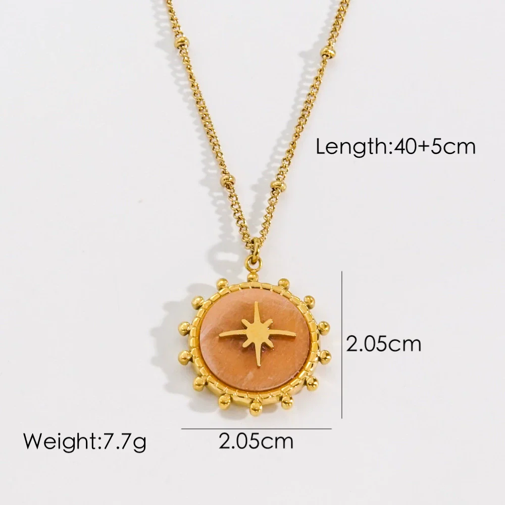 Titanium Steel And Natural Stone Women's Necklace With Geometric Pattern And Ball Chain In Light Luxury Style - Image 9