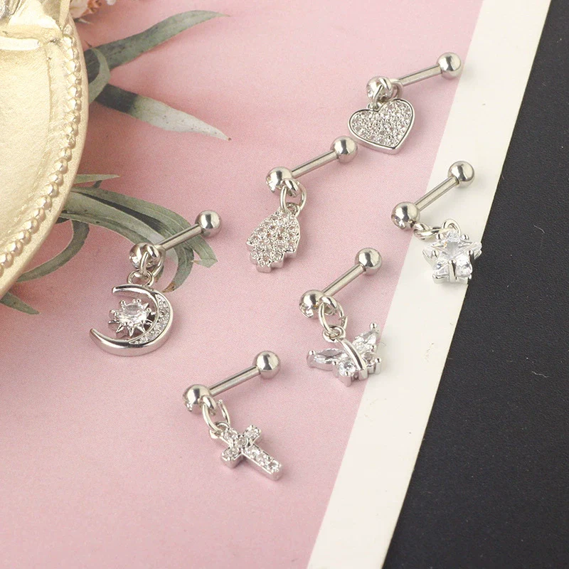 Titanium Steel And Stainless Steel Women's Heart And Star Zircon And Diamond Earrings - Image 4