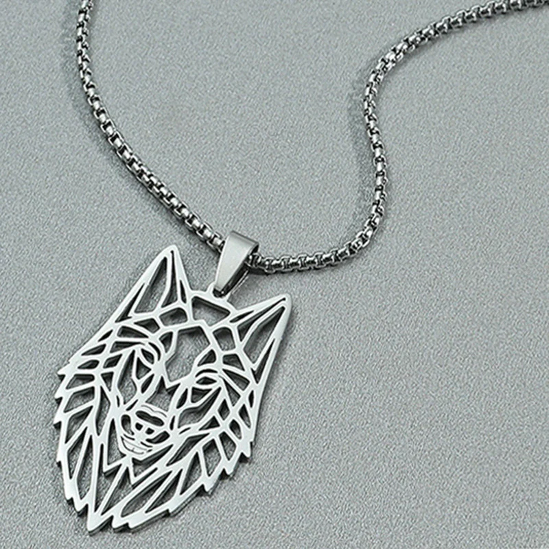 Titanium Steel Animal Wolf Head Cut Out Pendant Necklace For Men Electroplated Punk Style