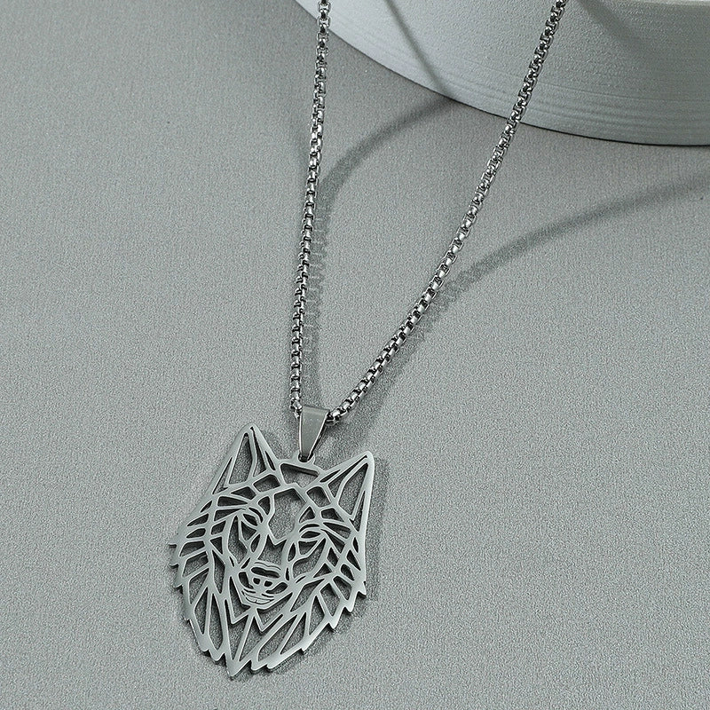 Titanium Steel Animal Wolf Head Cut Out Pendant Necklace For Men Electroplated Punk Style - Image 2