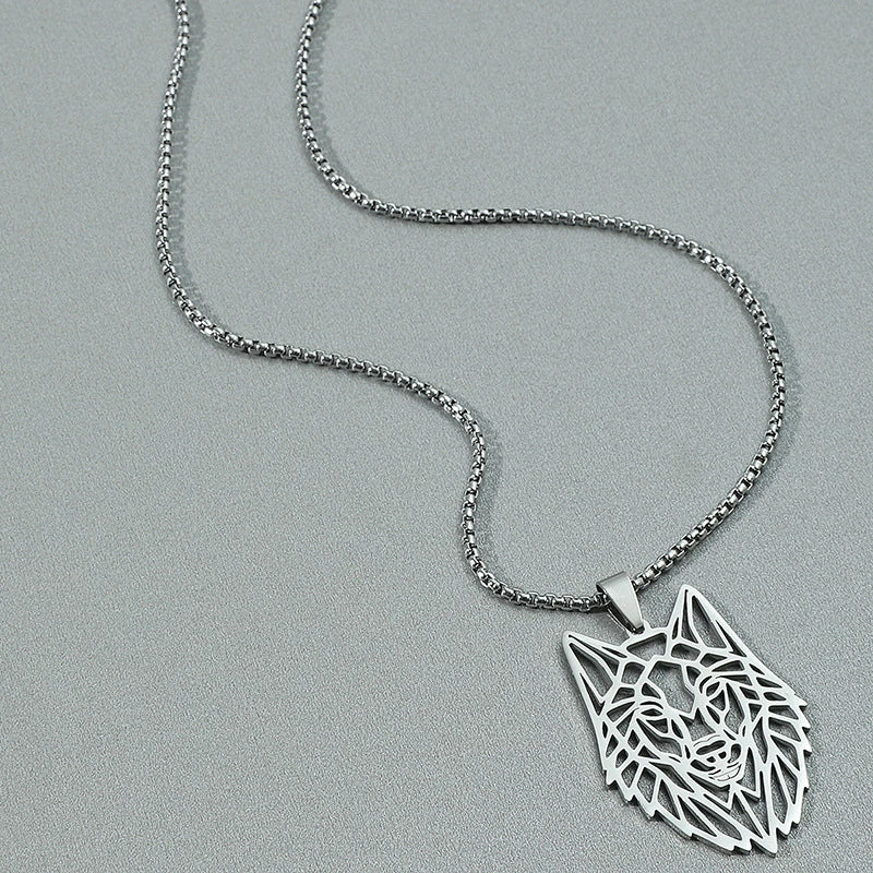 Titanium Steel Animal Wolf Head Cut Out Pendant Necklace For Men Electroplated Punk Style - Image 3