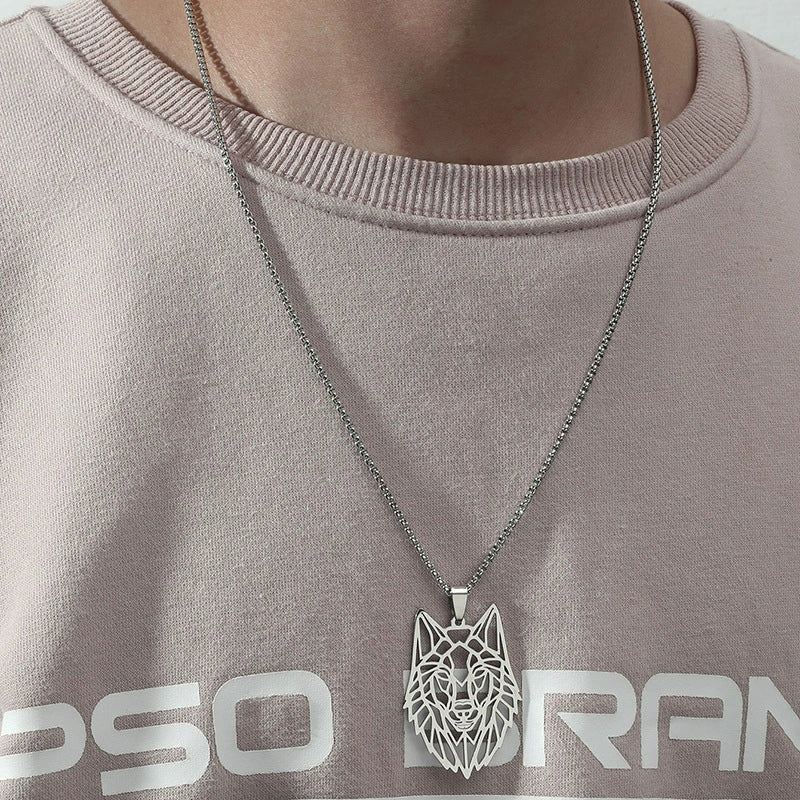 Titanium Steel Animal Wolf Head Cut Out Pendant Necklace For Men Electroplated Punk Style - Image 4