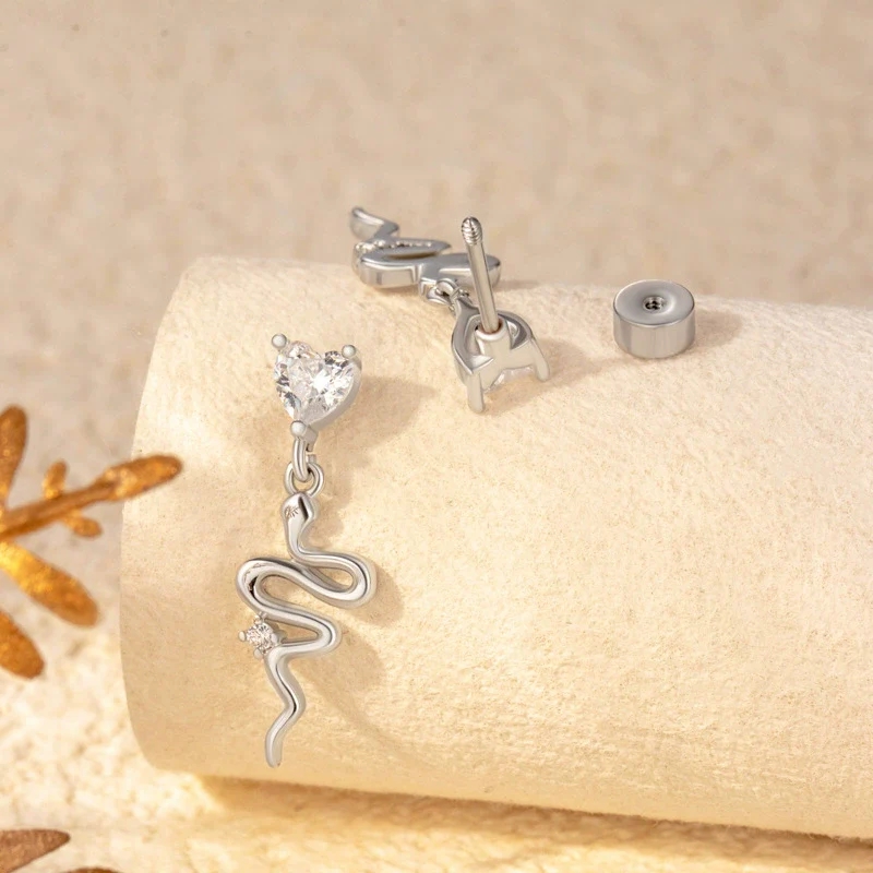 Titanium Steel Animals Zodiac Snake Pendant Inlaid Zircon Girls' Earrings