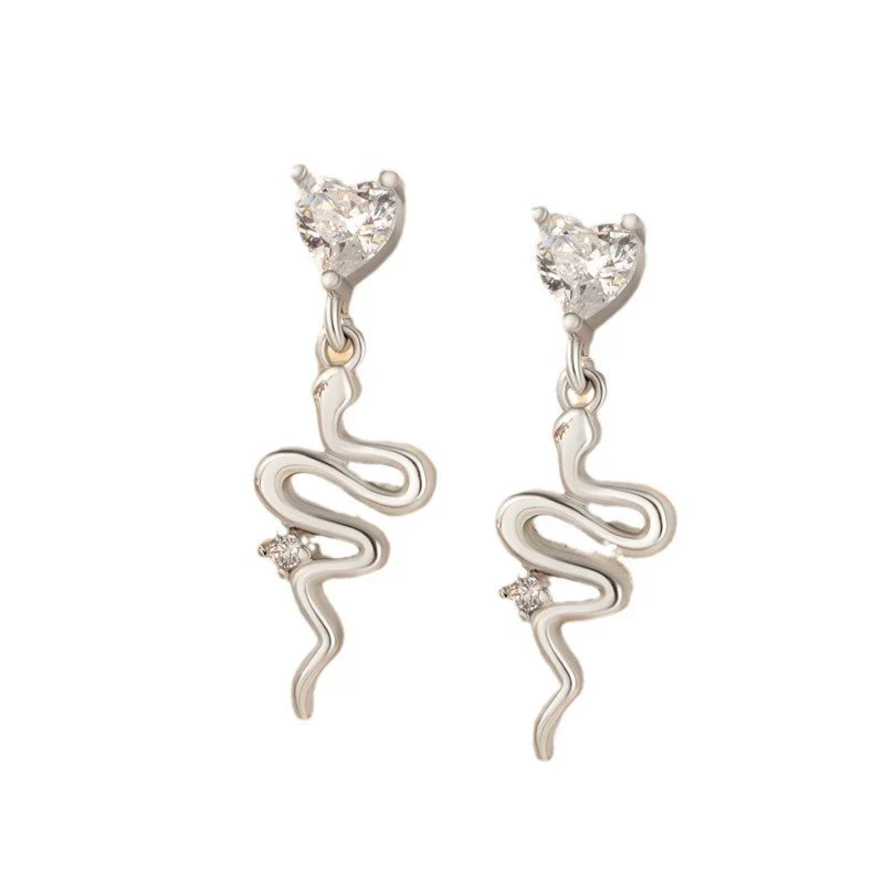 Titanium Steel Animals Zodiac Snake Pendant Inlaid Zircon Girls' Earrings - Image 4