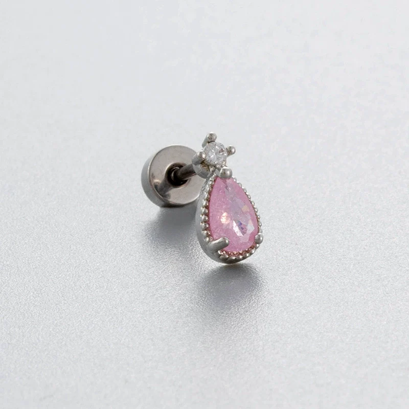 Titanium Steel Bow Shape Pink Zircon Earrings Ear Nail For Women Sweet Style - Image 5