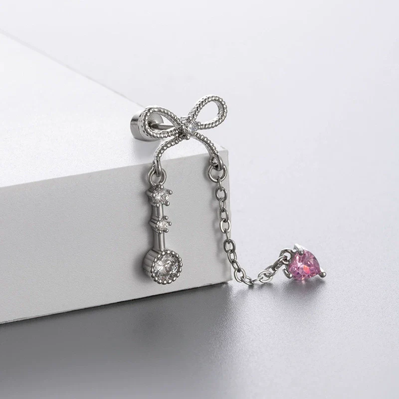 Titanium Steel Bow Shape Women's Zirconia Earrings - Image 10