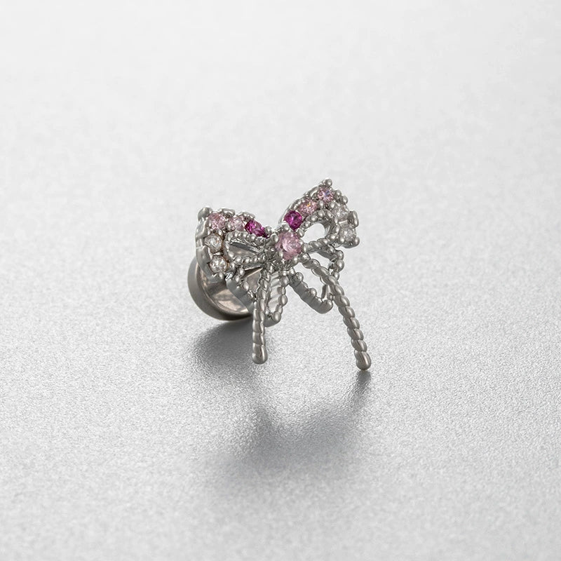 Titanium Steel Bow Shape Zirconia Inlaid Women's Convertible Ear Nail Earrings