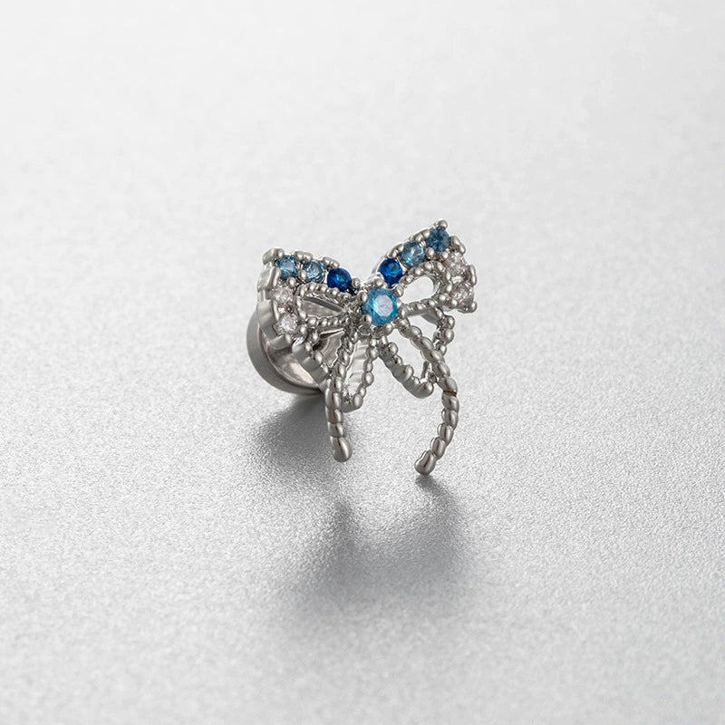 Titanium Steel Bow Shape Zirconia Inlaid Women's Convertible Ear Nail Earrings - Image 10