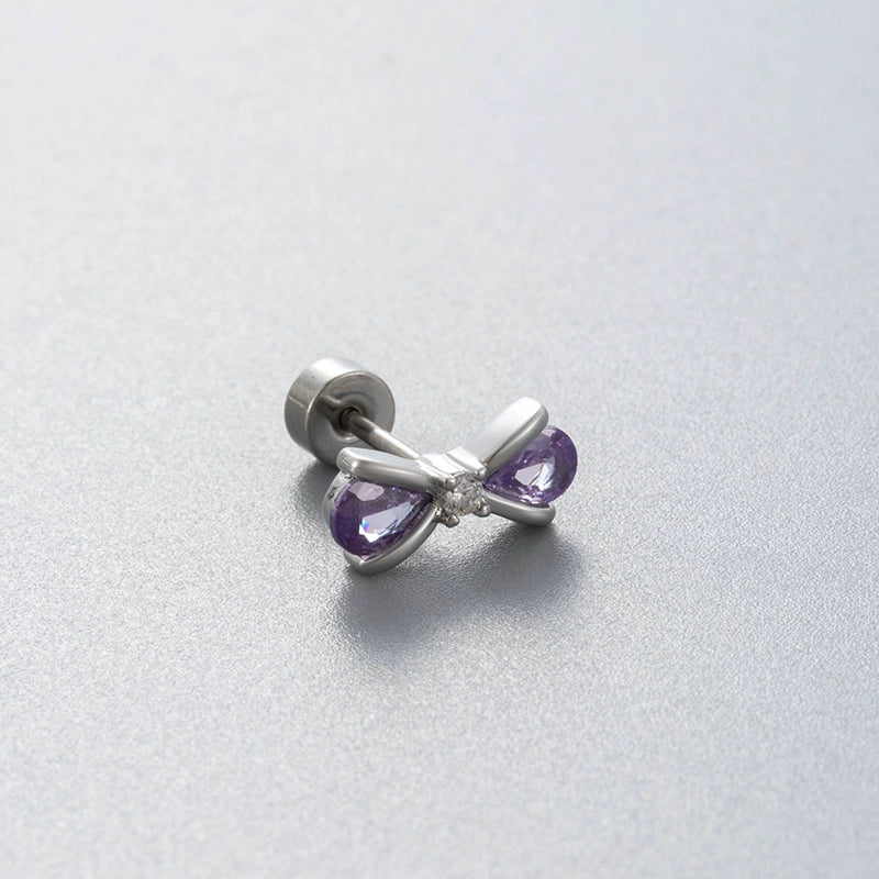 Titanium Steel Bow Shape Zirconia Inlaid Women's Convertible Ear Nail Earrings - Image 7