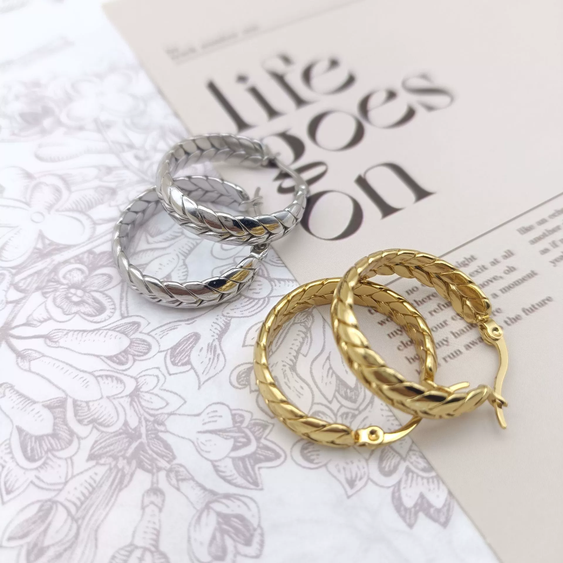 Titanium Steel Braided Circle Geometric Earrings For Women With Polishing Treatment