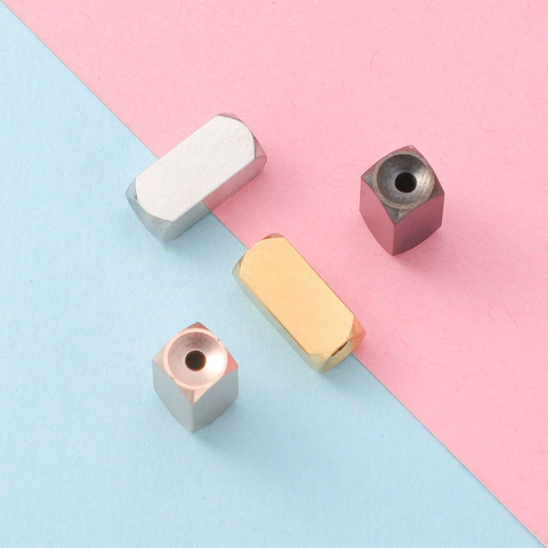 Titanium Steel Brushed Cuboid Jewelry Accessories Electroplated Diy Woven Bracelet With Round Hole Three Dimensional Beads - Image 2
