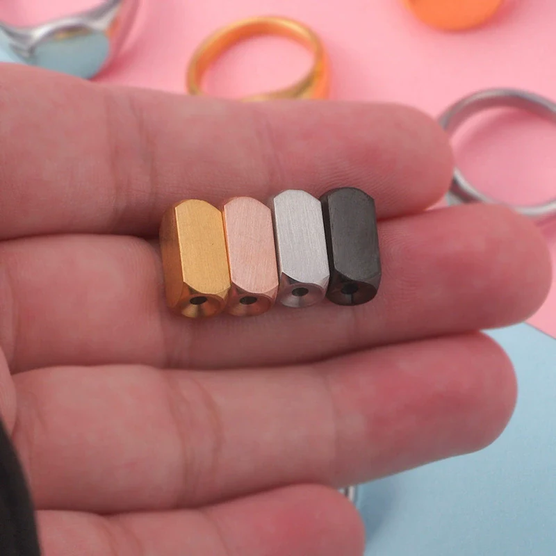 Titanium Steel Brushed Cuboid Jewelry Accessories Electroplated Diy Woven Bracelet With Round Hole Three Dimensional Beads - Image 3