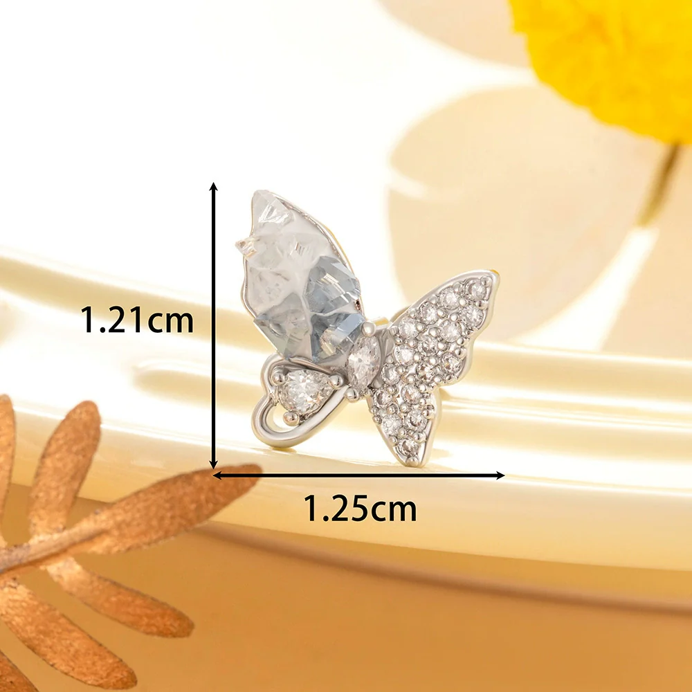 Titanium Steel Butterfly Earrings Inlaid Zircon Lovely Animal Style