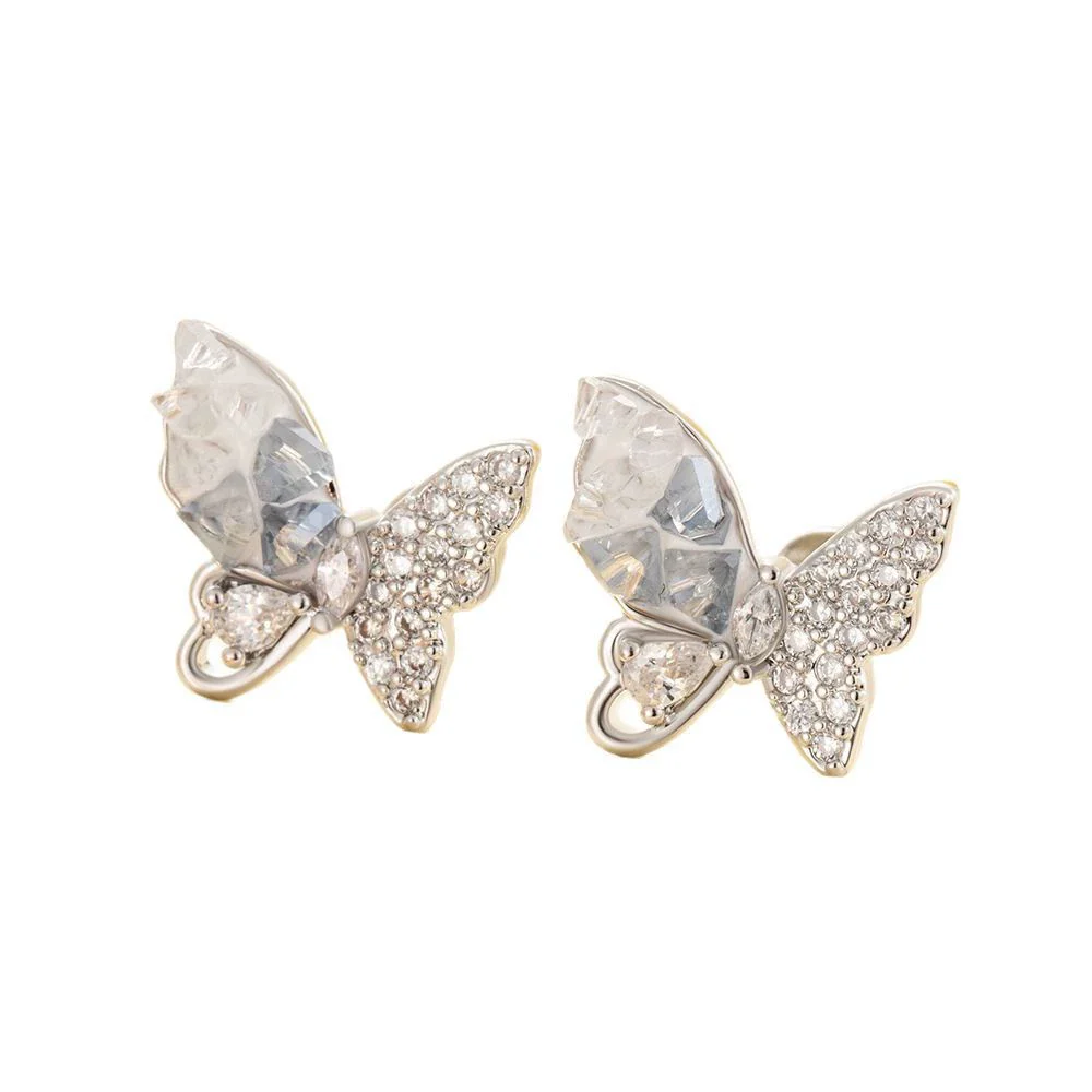 Titanium Steel Butterfly Earrings Inlaid Zircon Lovely Animal Style - Image 4