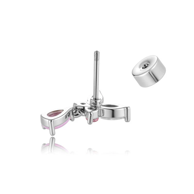 Titanium Steel Butterfly Water Drop Pendant Pierced Earrings With Micropaved Zircon For Women - Image 4