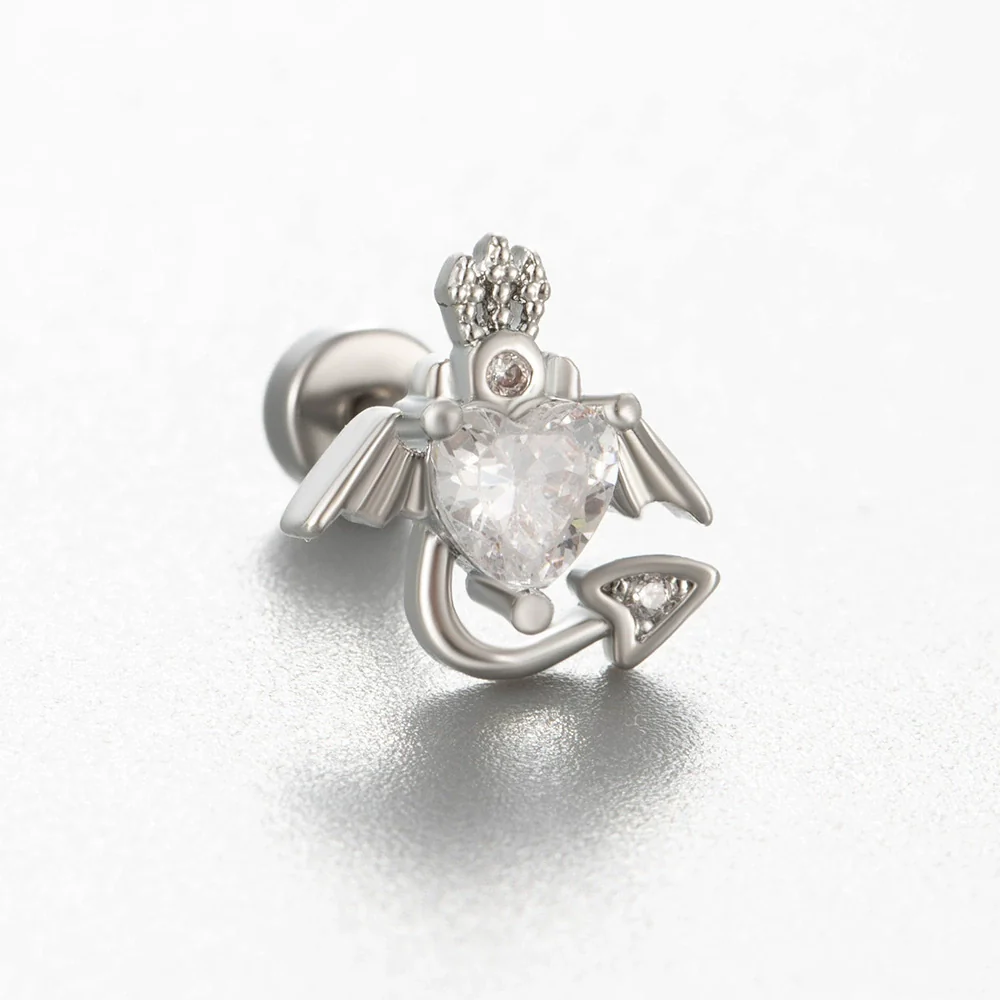 Titanium Steel Cartilage Ear Nail With Cute Bear Love Zircon Inlaid For Women - Image 3