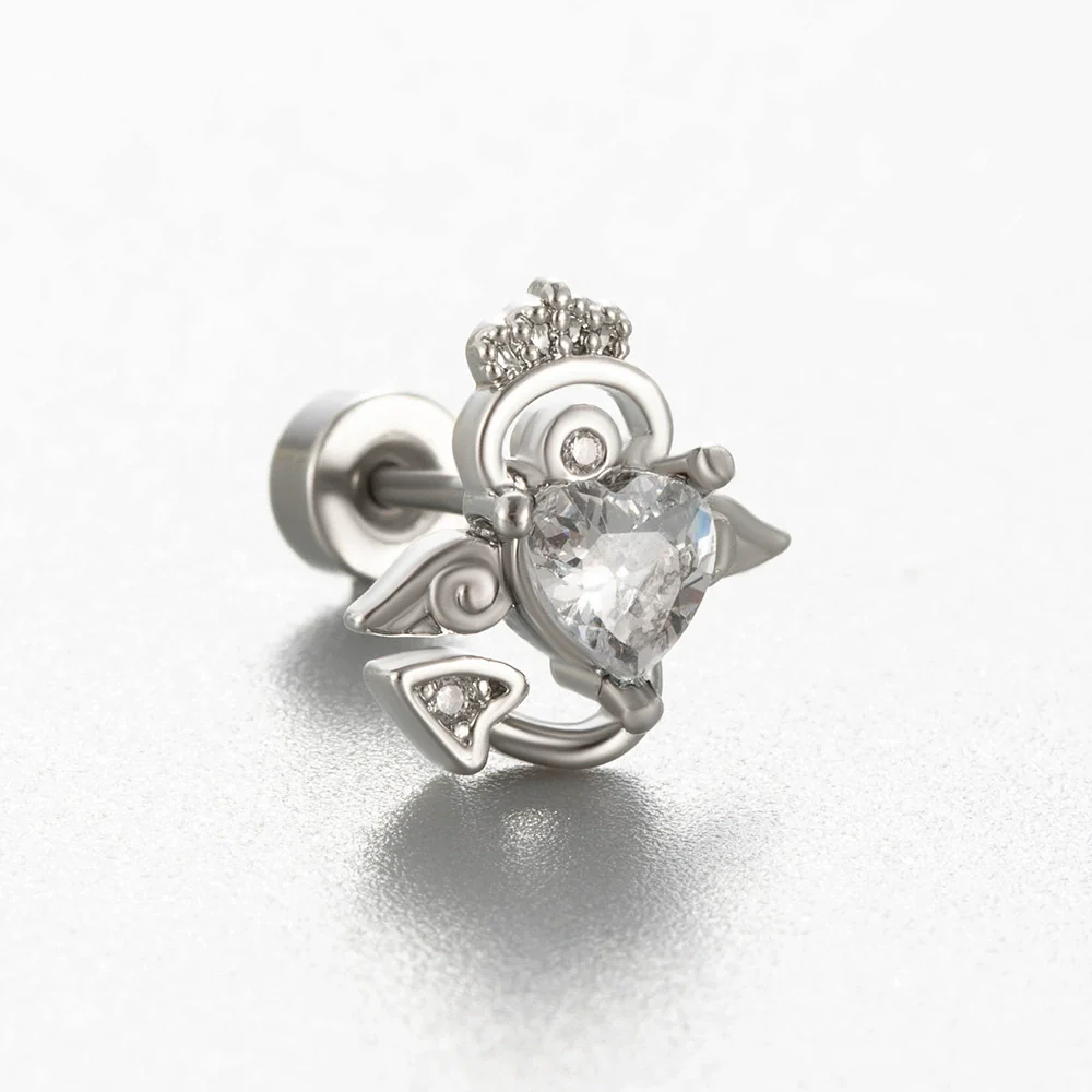Titanium Steel Cartilage Ear Nail With Cute Bear Love Zircon Inlaid For Women - Image 4
