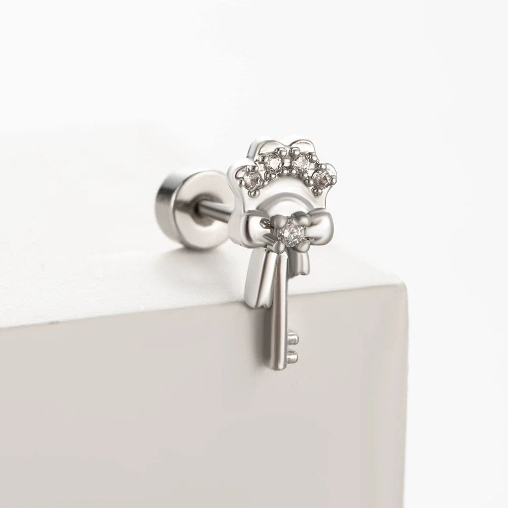 Titanium Steel Cartilage Ear Nail With Cute Bear Love Zircon Inlaid For Women - Image 8