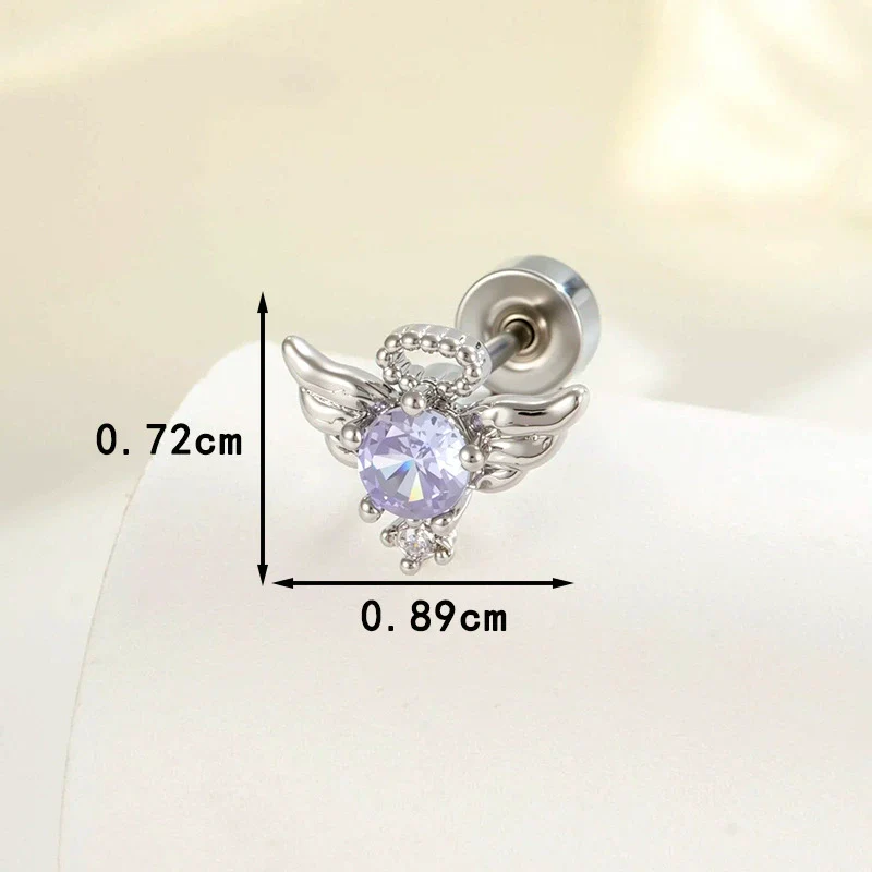 Titanium Steel Cartilage Piercing Jewelry With Angel Wings Design Set With Zircon For Women - Image 3
