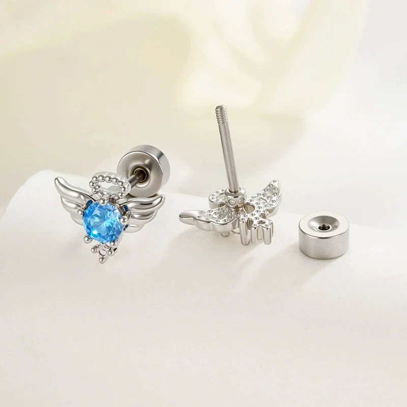 Titanium Steel Cartilage Piercing Jewelry With Angel Wings Design Set With Zircon For Women - Image 4