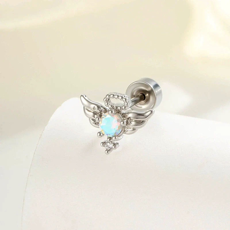 Titanium Steel Cartilage Piercing Jewelry With Angel Wings Design Set With Zircon For Women - Image 5