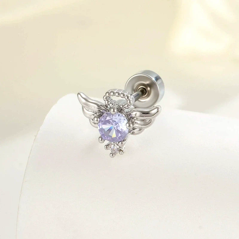 Titanium Steel Cartilage Piercing Jewelry With Angel Wings Design Set With Zircon For Women - Image 6
