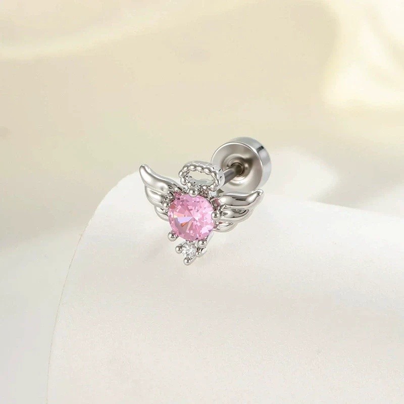 Titanium Steel Cartilage Piercing Jewelry With Angel Wings Design Set With Zircon For Women - Image 7