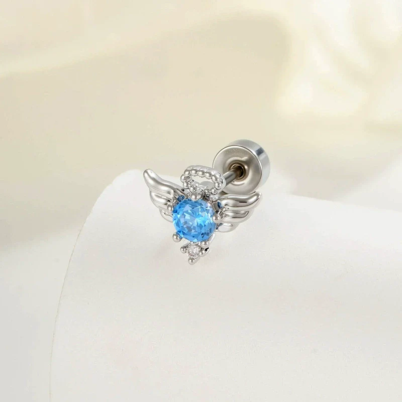Titanium Steel Cartilage Piercing Jewelry With Angel Wings Design Set With Zircon For Women - Image 8