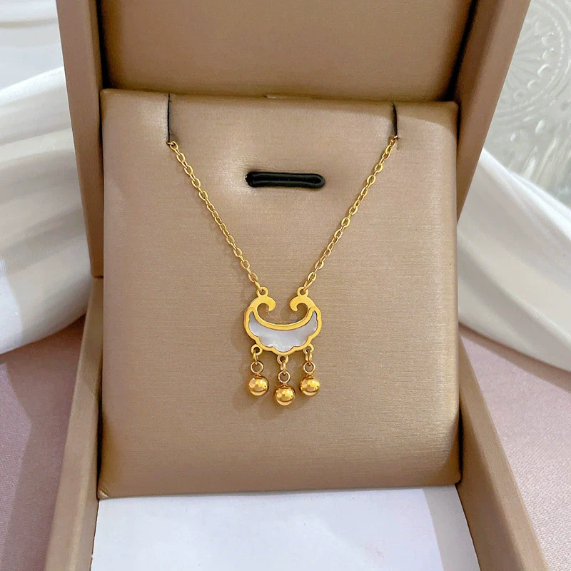 Titanium Steel Cartoon Geometric Electroplated Women's Coin Long Life Lock Fritillary Furnace Real Gold Necklace