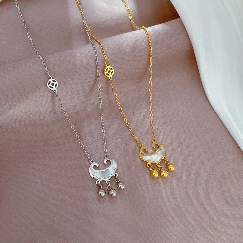 Titanium Steel Cartoon Geometric Electroplated Women's Coin Long Life Lock Fritillary Furnace Real Gold Necklace - Image 3