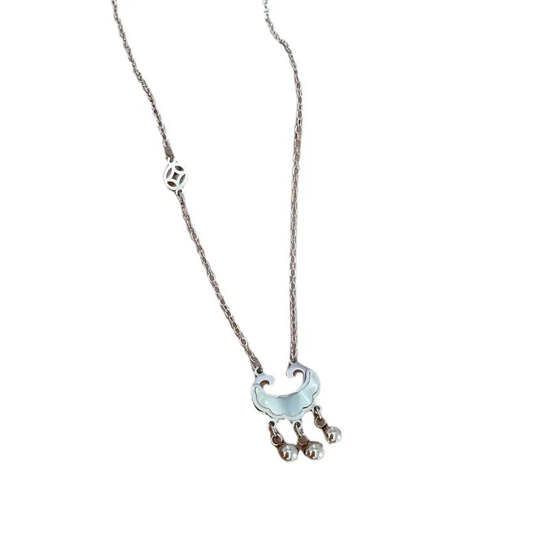 Titanium Steel Cartoon Geometric Electroplated Women's Coin Long Life Lock Fritillary Furnace Real Gold Necklace - Image 5