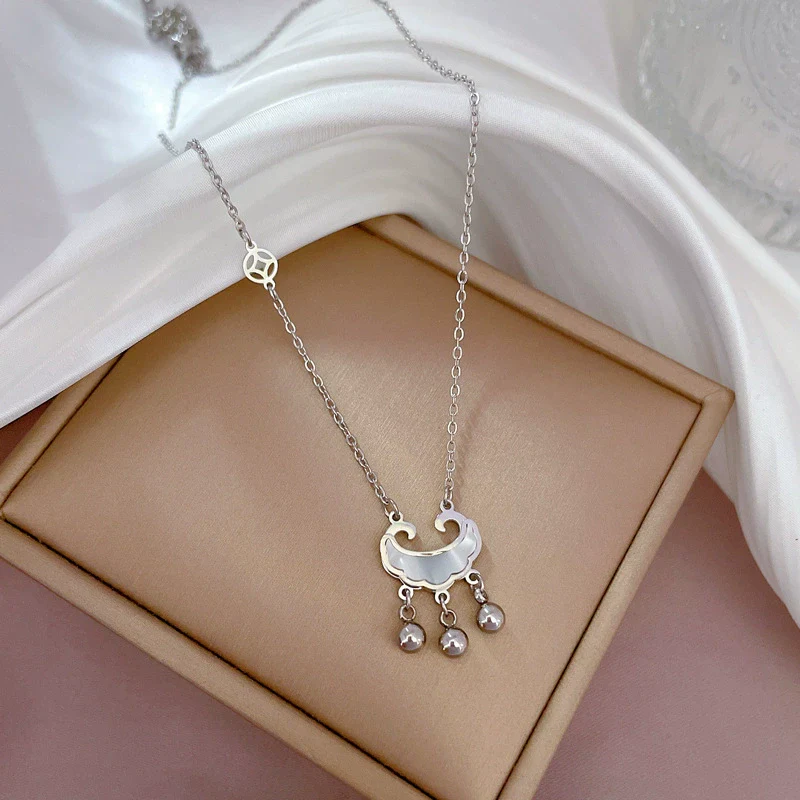 Titanium Steel Cartoon Geometric Electroplated Women's Coin Long Life Lock Fritillary Furnace Real Gold Necklace - Image 6