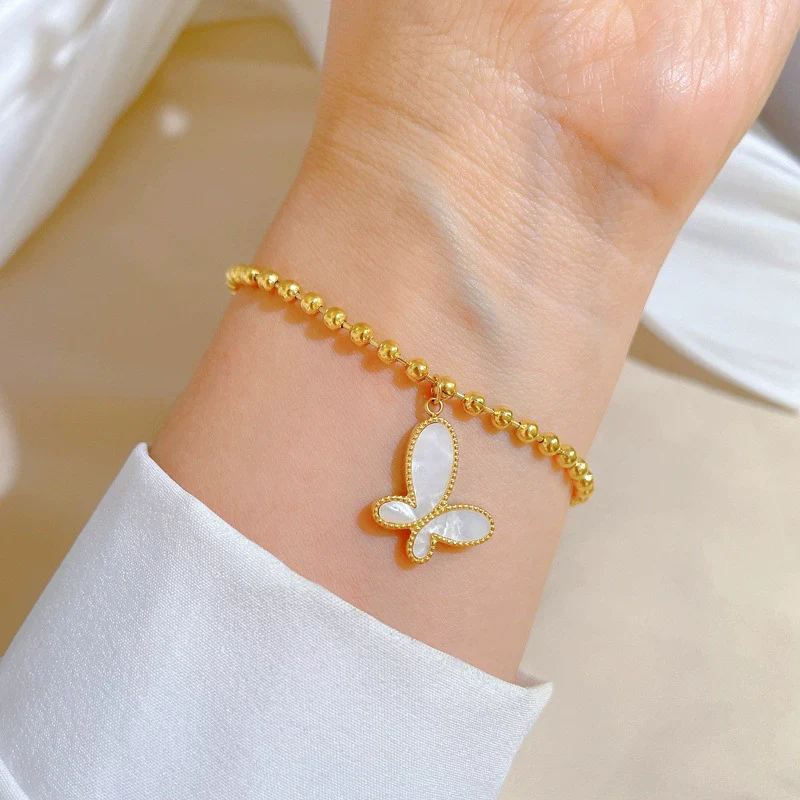 Titanium Steel Constellation Butterfly Ball Chain Bracelet For Women Electroplated Retro Style - Image 2