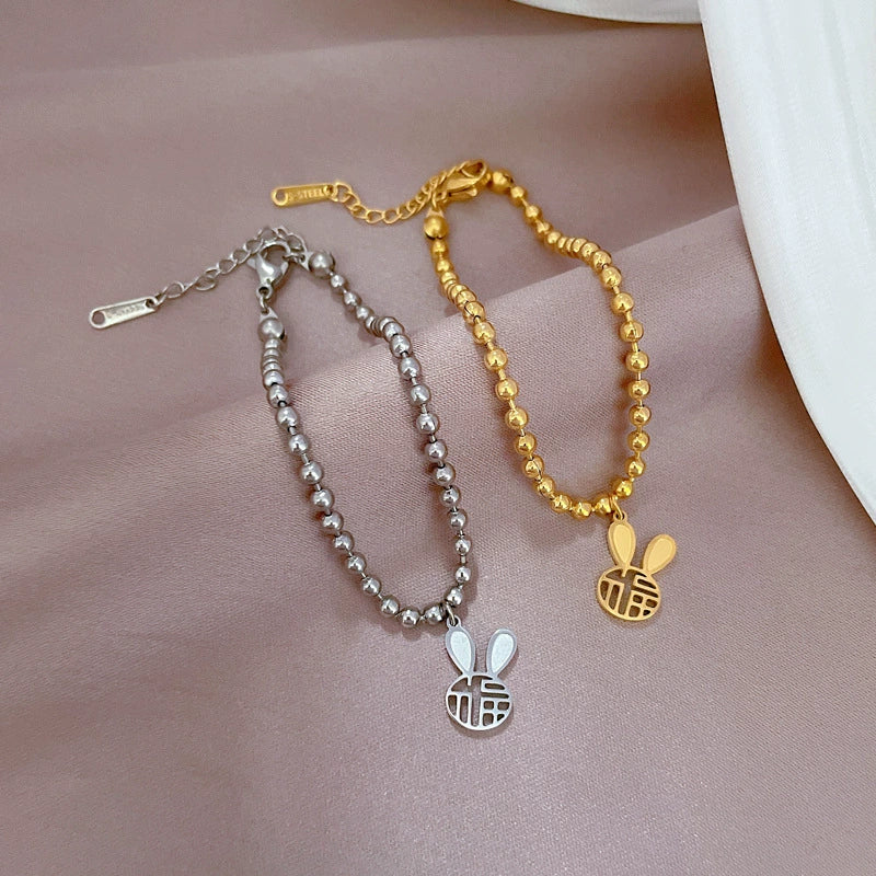 Titanium Steel Constellation Gold Inlaid Round Bead Bracelet For Women - Image 4