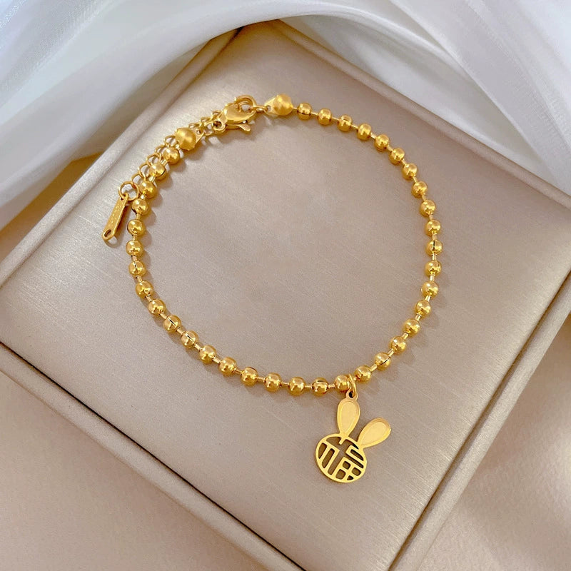 Titanium Steel Constellation Gold Inlaid Round Bead Bracelet For Women - Image 6