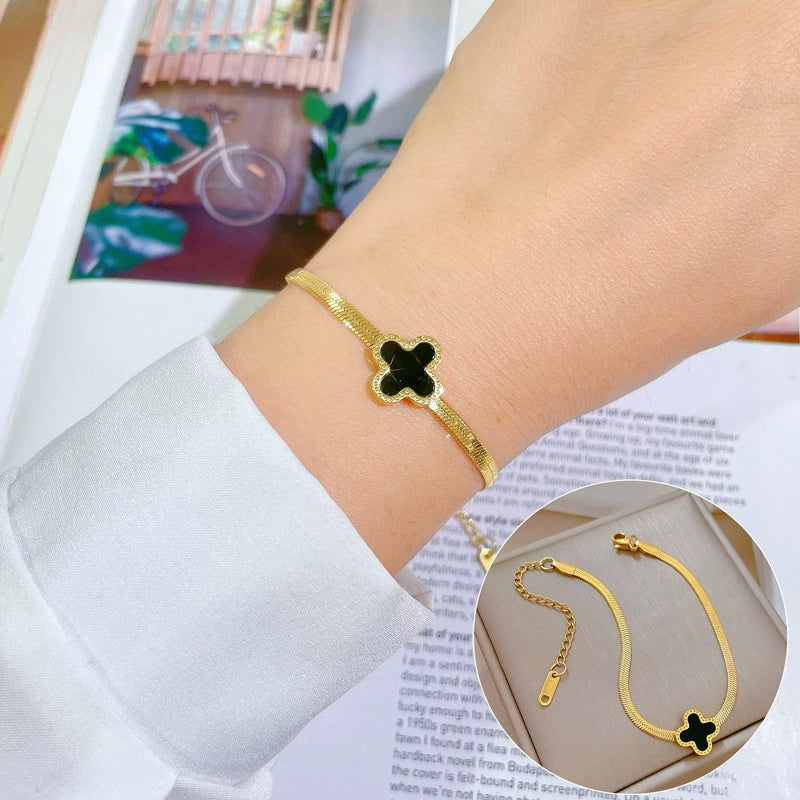 Titanium Steel Constellation Gold Inlaid Snake Chain Round Bead Bracelet For Women