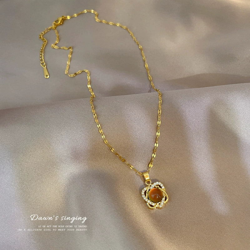 Titanium Steel Copper Lip Chain Geometric Bird's Nest Pearl Cartoon Style Necklace Set With Diamonds Unisex - Image 4