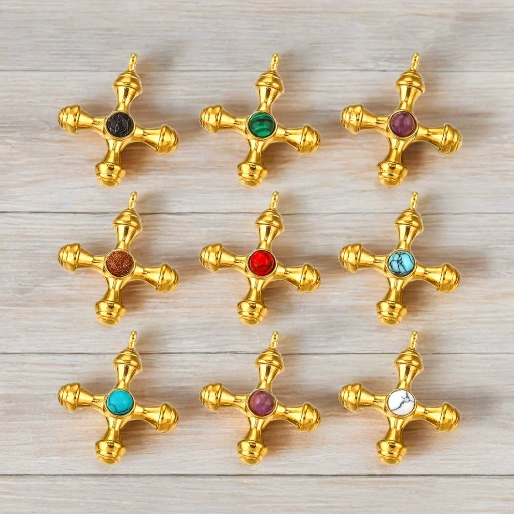 Titanium Steel Cross Pendant Clavicle Chain With Natural Tiger Eye Stone Light Luxury Retro Style - Image 3