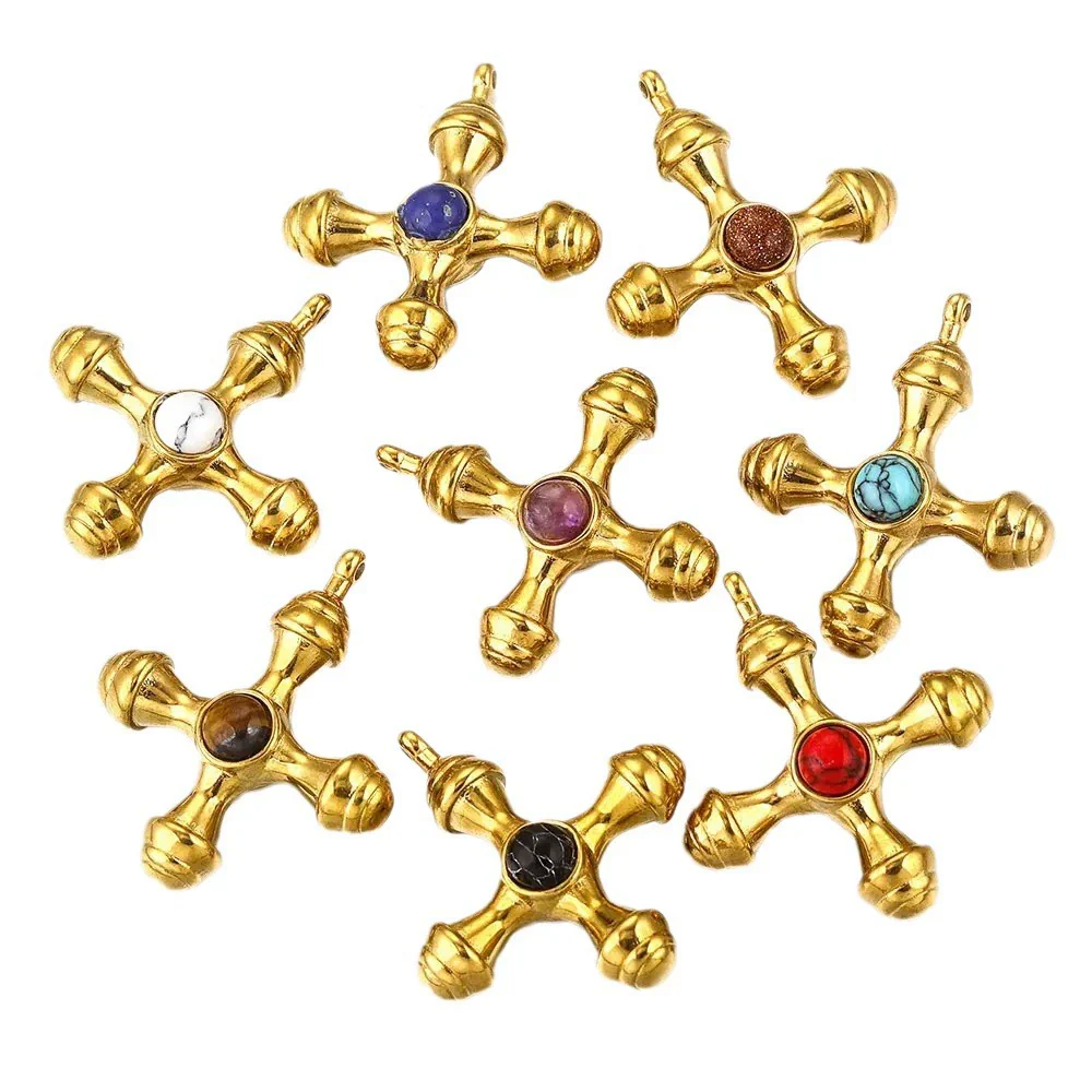 Titanium Steel Cross Pendant Clavicle Chain With Natural Tiger Eye Stone Light Luxury Retro Style - Image 5