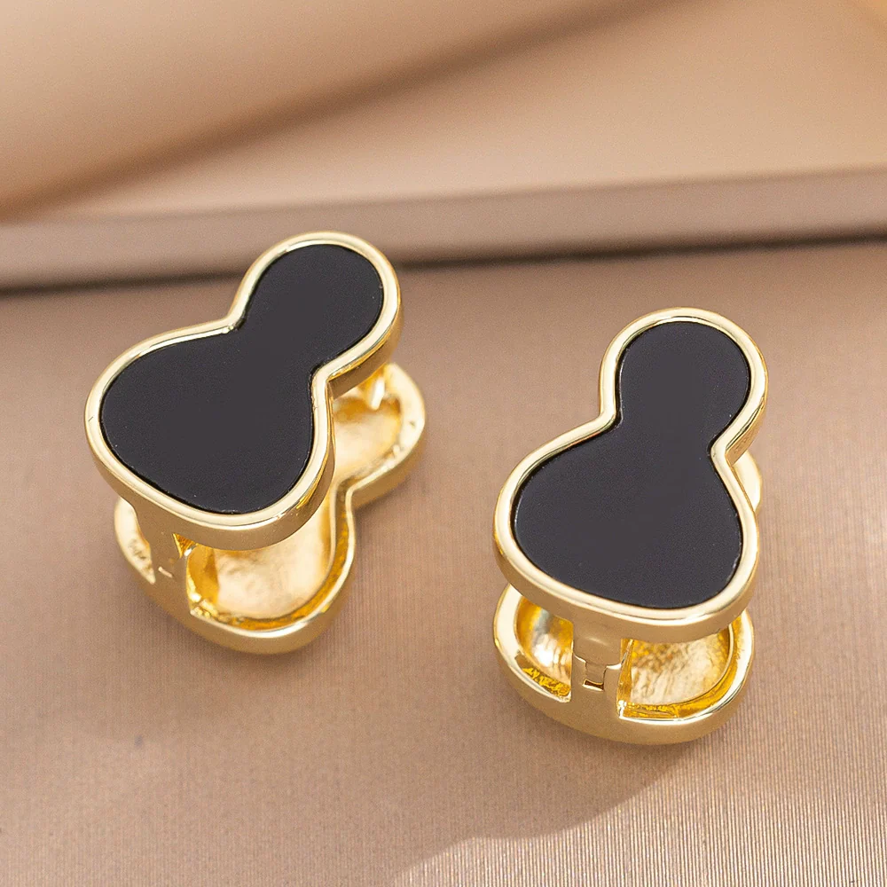 Titanium Steel Doublesided Gourd Geometric Light Luxury Electroplated Women's Earrings - Image 3