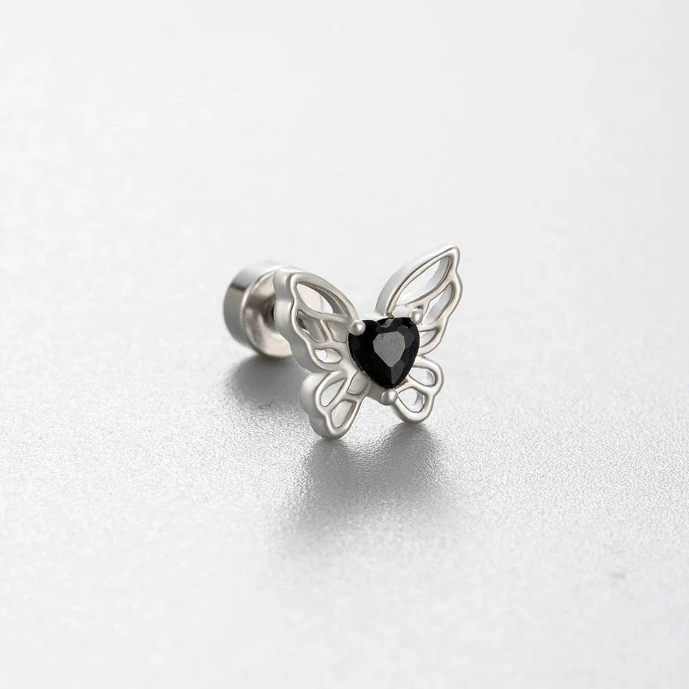 Titanium Steel Ear Nail Vintage Black Love Zircon Inlaid Butterfly Cross Saturn Style For Women - Image 7