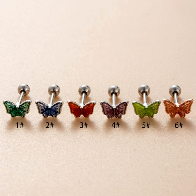 Titanium Steel Ear Nail With Insect Pattern And Dripping Glue Process For Women - Image 6