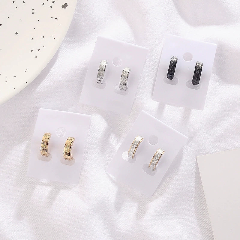 Titanium Steel Ear Ring Fashion Frosted Geometric Electroplating Unisex And Women's Ear Accessories - Image 2