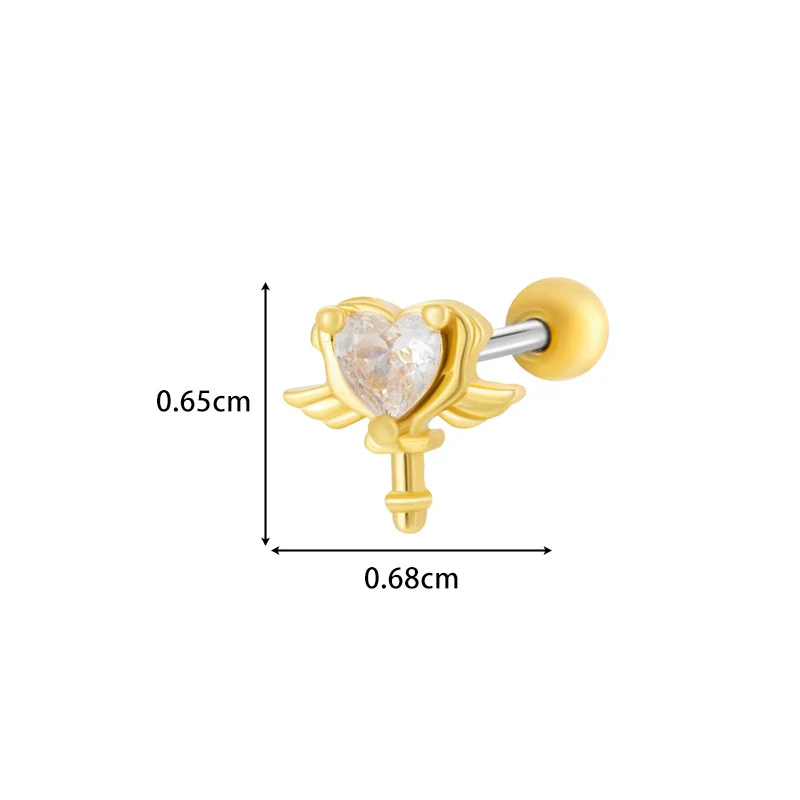 Titanium Steel Ear Studs With Copper Inlaid Zircon Angel Love Cherry Bow And Flower Pattern Electroplated For Women - Image 10